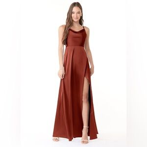 Azazie Naomie Terracotta Satin Gown NWT • A14 • Bridesmaid / Formal Dress